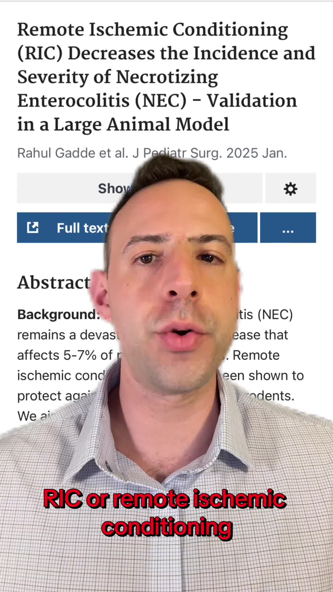 Remote Ischemic Conditioning (RIC) Decreases the Incidence and Severity of Necrotizing Enterocolitis (NEC) - Validation in a Large Animal Model