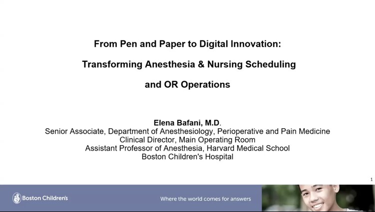 Dr. Elena Bafani - From Paper to Pixels: Digital Innovations for the Anesthesia Schedule and the Future of OR Operations