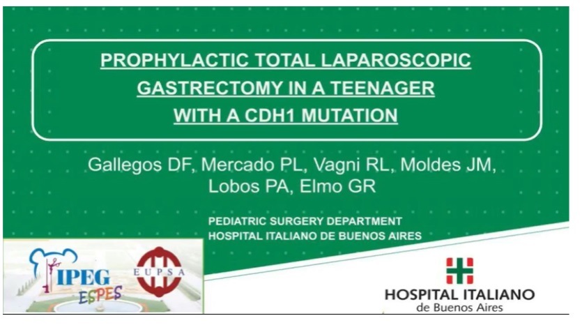 IPEG 2020 Top Abstract: Prophylactic total laparoscopic gastrectomy in a teenager with CDH1 mutation for the prevention of hereditary gastric cancer