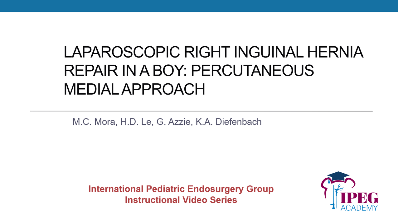 IPEG Academy: Laparoscopic Right Inguinal Hernia Repair in a boy - Percutaneous Medial Approach