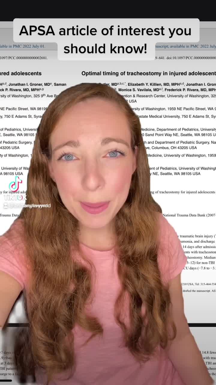 Article of Interest: Optimal Timing of Tracheostomy in Injured Adolescents