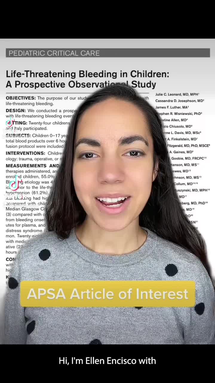 APSA Article of Interest: Life-threatening bleeding in children