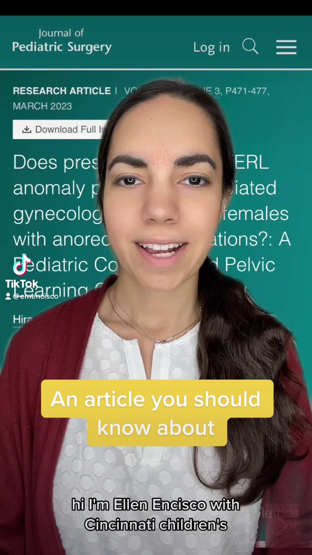 Does presence of a VACTERL anomaly predict an associated gynecologic anomaly in females with anorectal malformations? JPS article