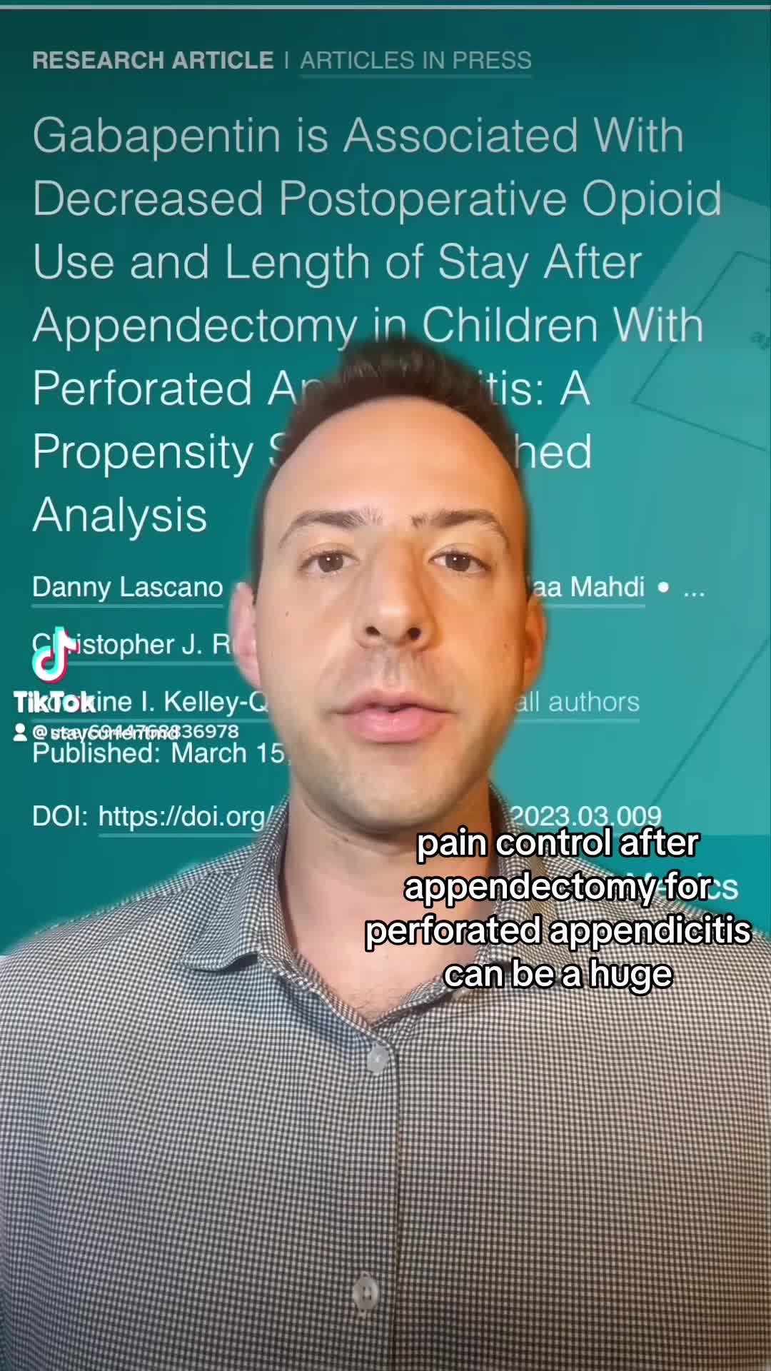 Gabapentin is Associated With Decreased Postoperative Opioid Use and Length of Stay After Appendectomy in Children With Perforated Appendicitis - JPS article
