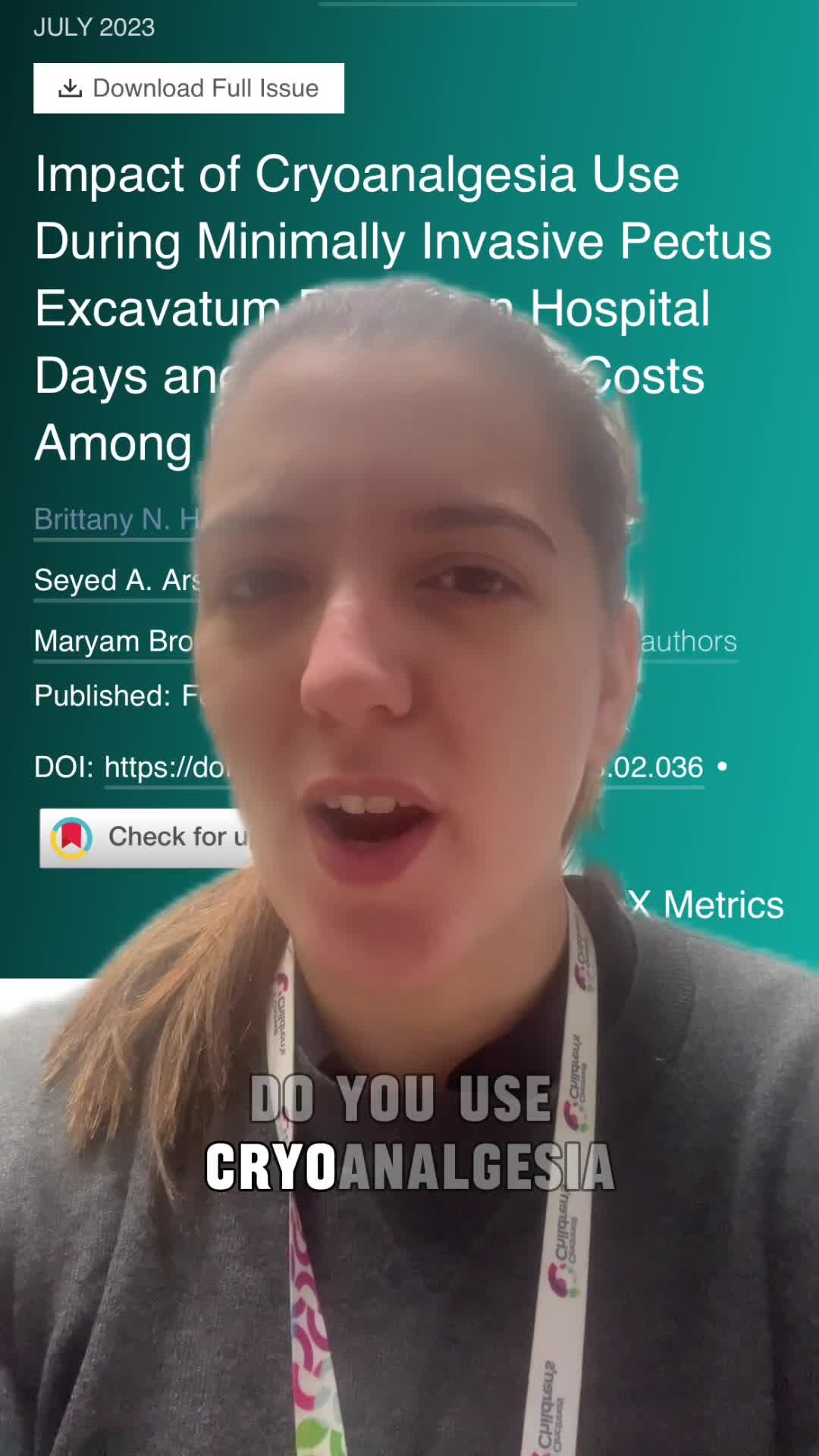 Impact of Cryoanalgesia Use During Minimally Invasive Pectus Excavatum Repair on Hospital Days and Total Hospital Costs Among Pediatric Patients