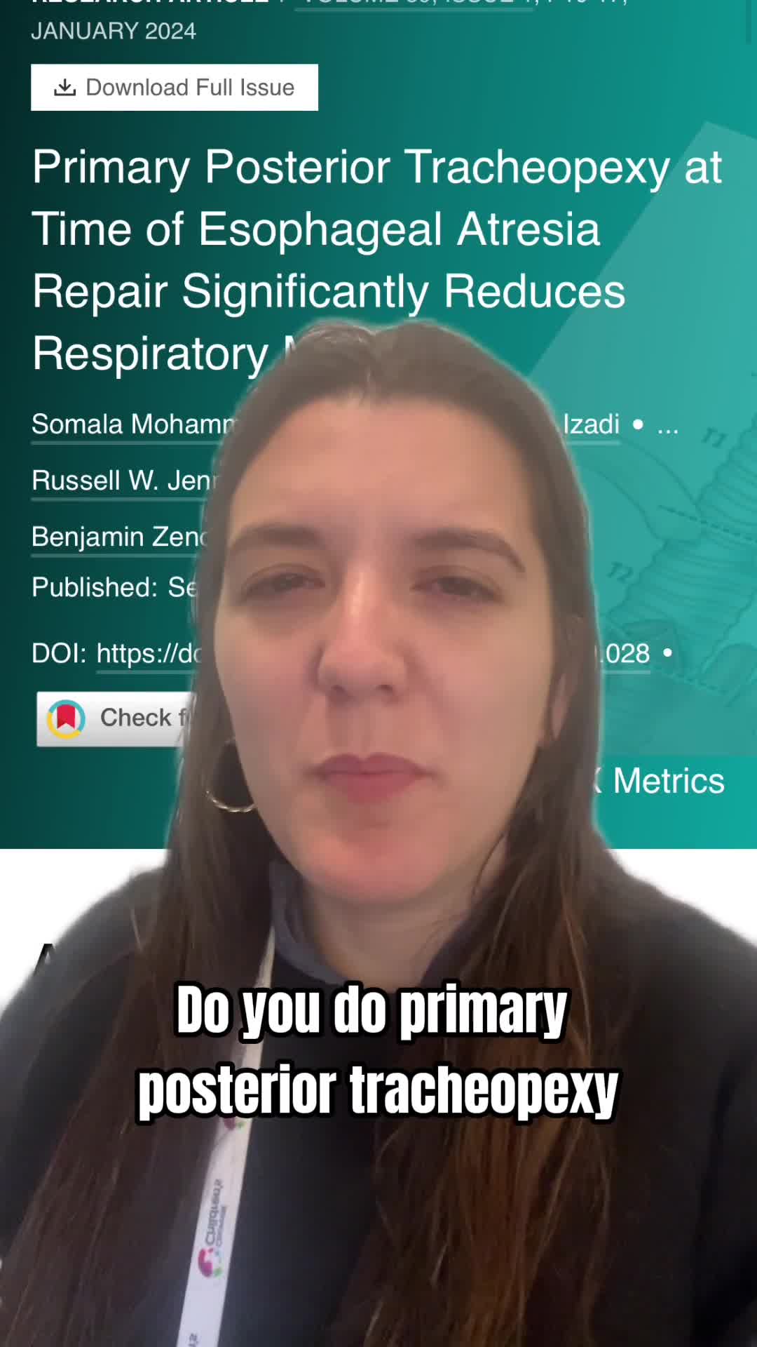 Primary Posterior Tracheopexy at Time of Esophageal Atresia Repair Significantly Reduces Respiratory Morbidity
