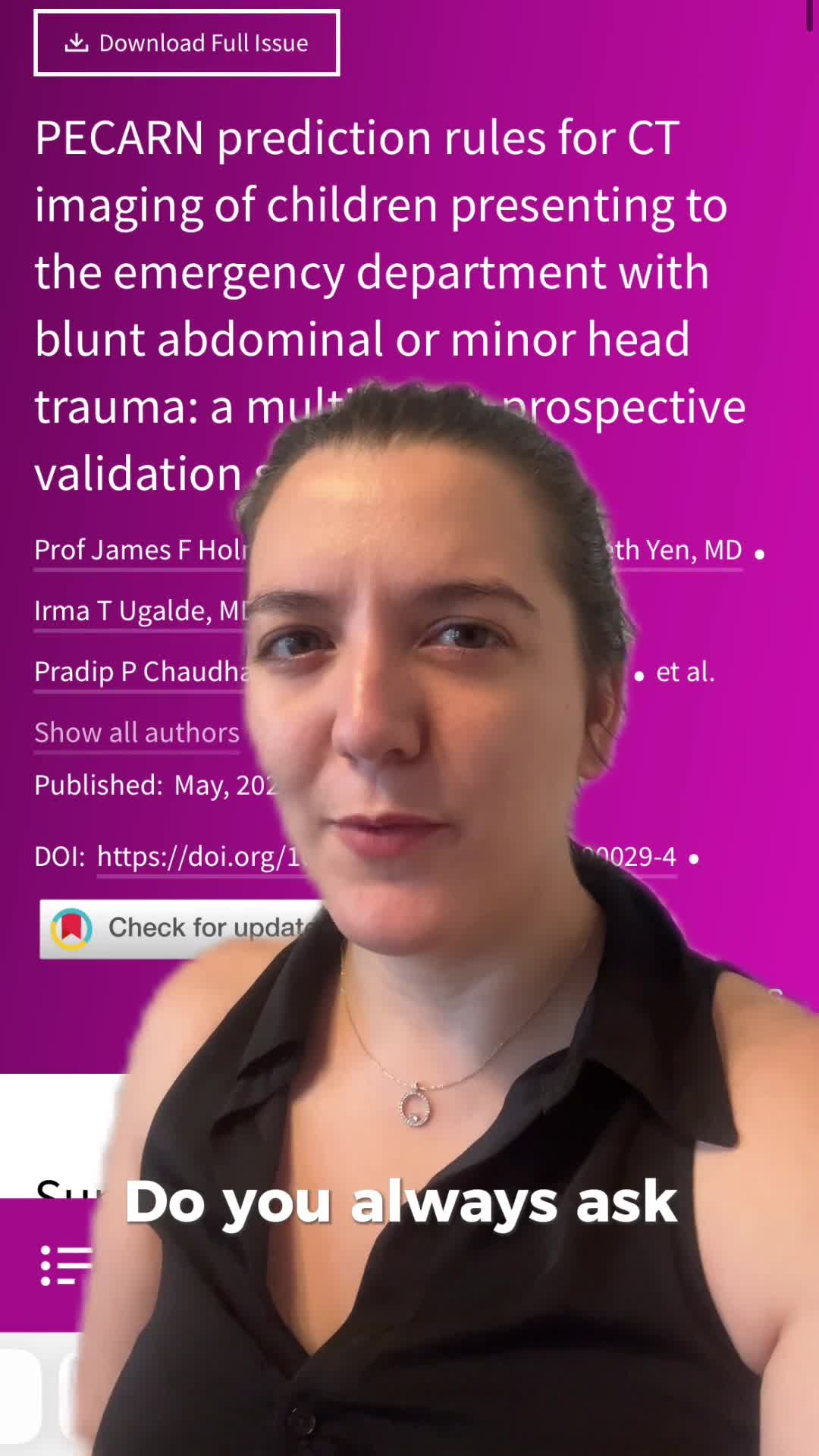 PECARN prediction rules for CT imaging of children presenting to the emergency department with blunt abdominal or minor head trauma
