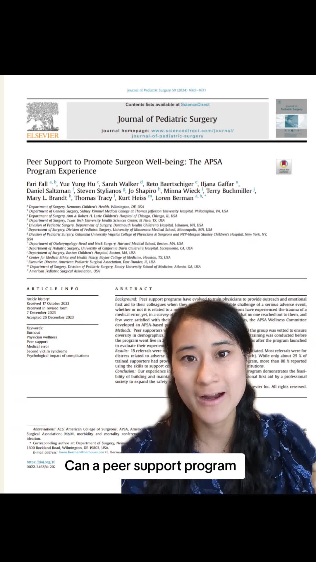Peer Support to Promote Surgeon Well-being: The APSA Program Experience