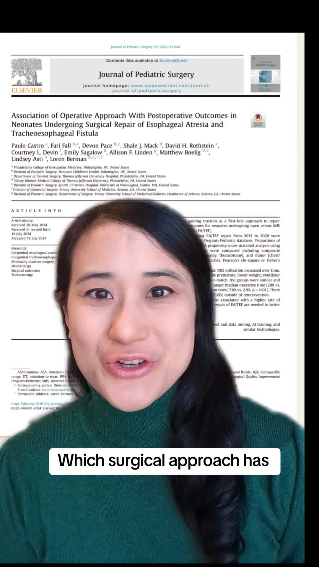 Association of Operative Approach With Postoperative Outcomes in Neonates Undergoing Surgical Repair of Esophageal Atresia and Tracheoesophageal Fistula